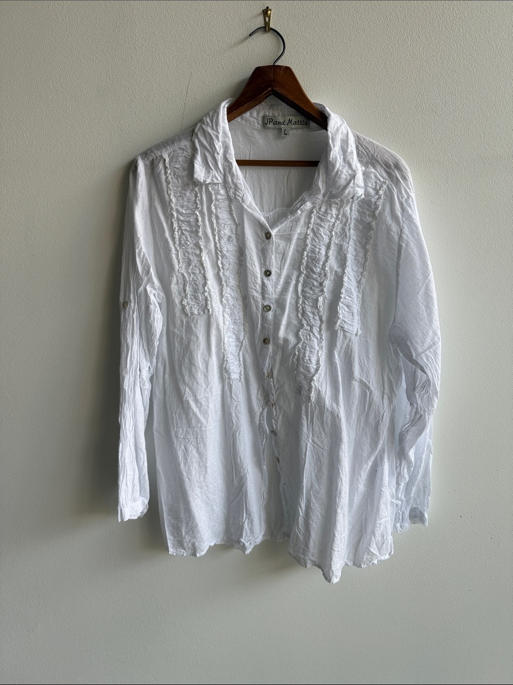Panel Matters White Ruffled Button-Up Blouse - Picture 1 of 4
